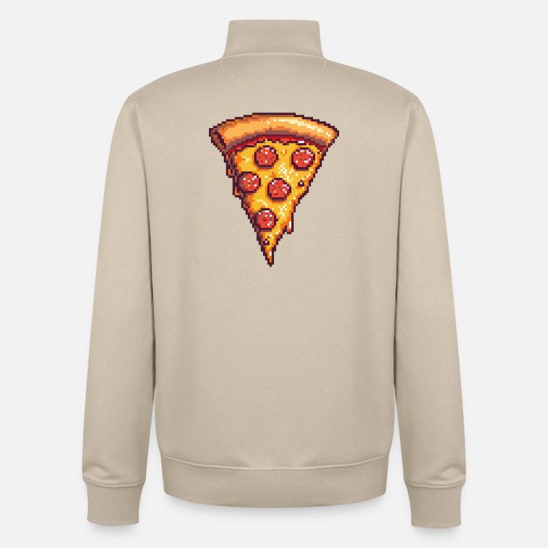 Tranche de pizza Pixel - Sweat zippé unisexe en coton bio Stanley/Stella - beige crème