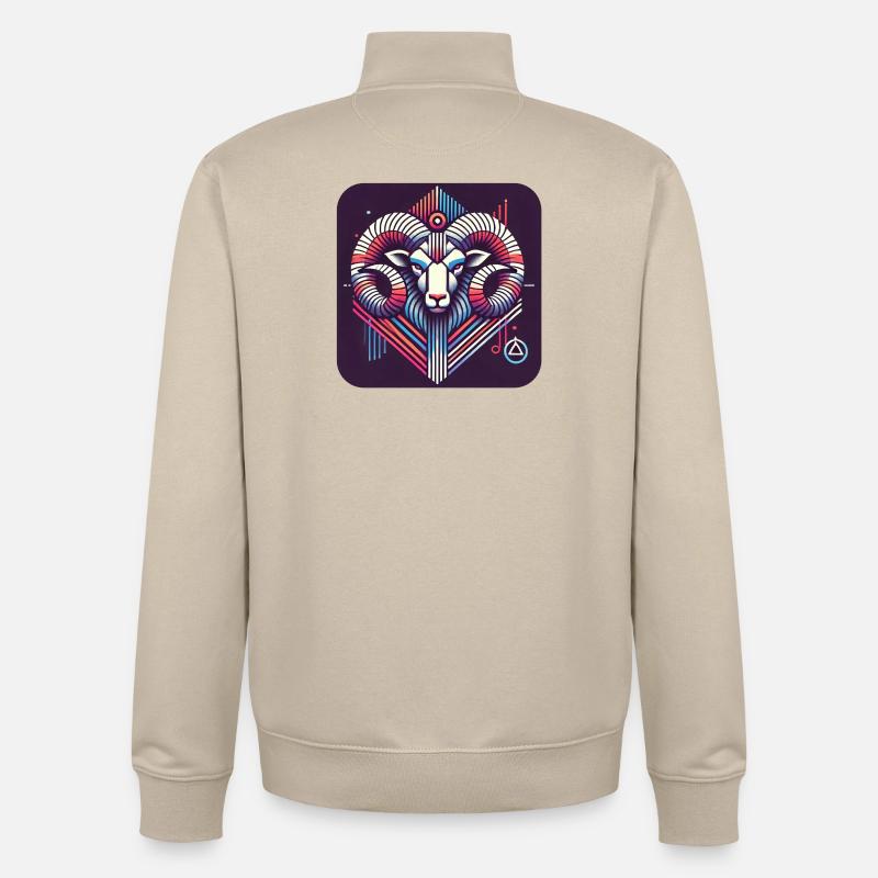 Neon Widder Ram Geometrische Linienkunst - Unisex Organic Zip Sweatshirt von Stanley/Stella - Cremebeige