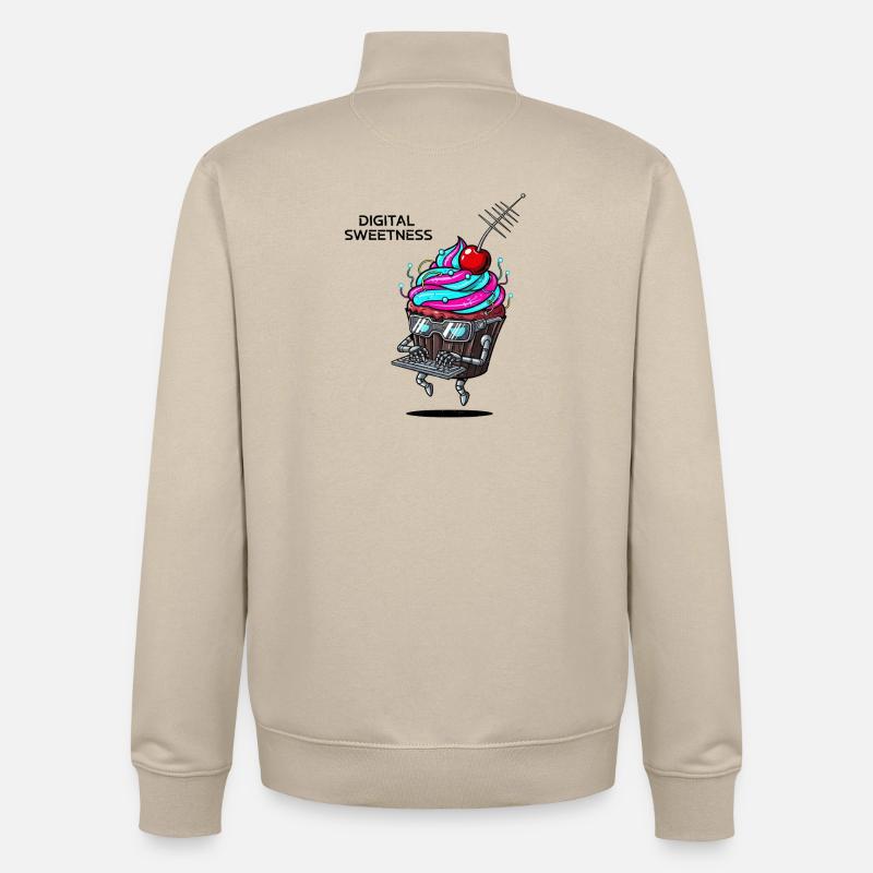 Cyber Cupcake avec robot à clavier - Sweat zippé unisexe en coton bio Stanley/Stella - beige crème