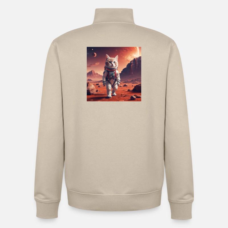 Astronaute chat sur Mars - Sweat zippé unisexe en coton bio Stanley/Stella - beige crème