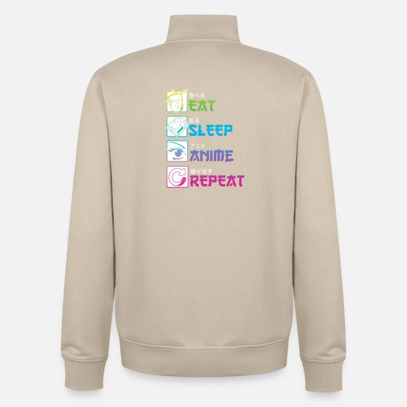 EAT SLEEP ANIME REPEAT - Unisex Organic Zip Sweatshirt von Stanley/Stella - Cremebeige