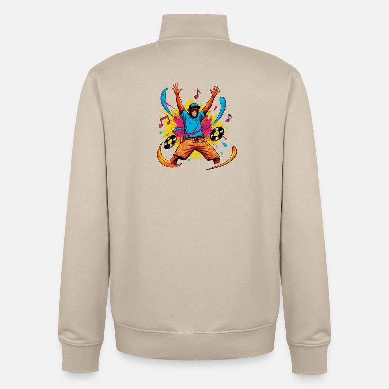 Funky_Monkey_DJ - Sweat zippé unisexe en coton bio Stanley/Stella - beige crème