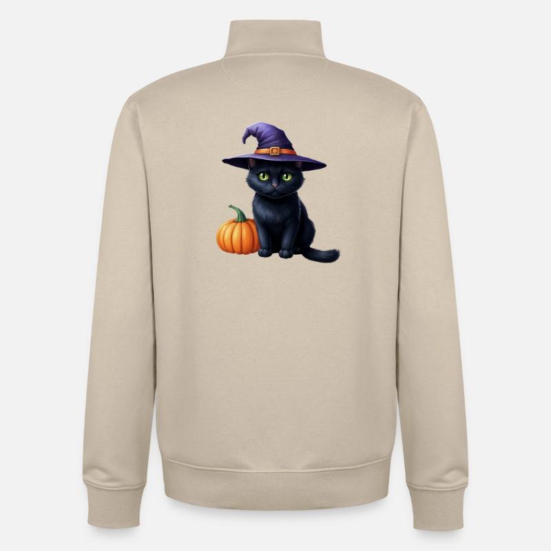 Chat sorcière avec citrouille - Sweat zippé unisexe en coton bio Stanley/Stella - beige crème
