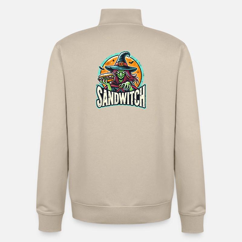 Sandwitch Sorcière Halloween Illustration - Sweat zippé unisexe en coton bio Stanley/Stella - beige crème