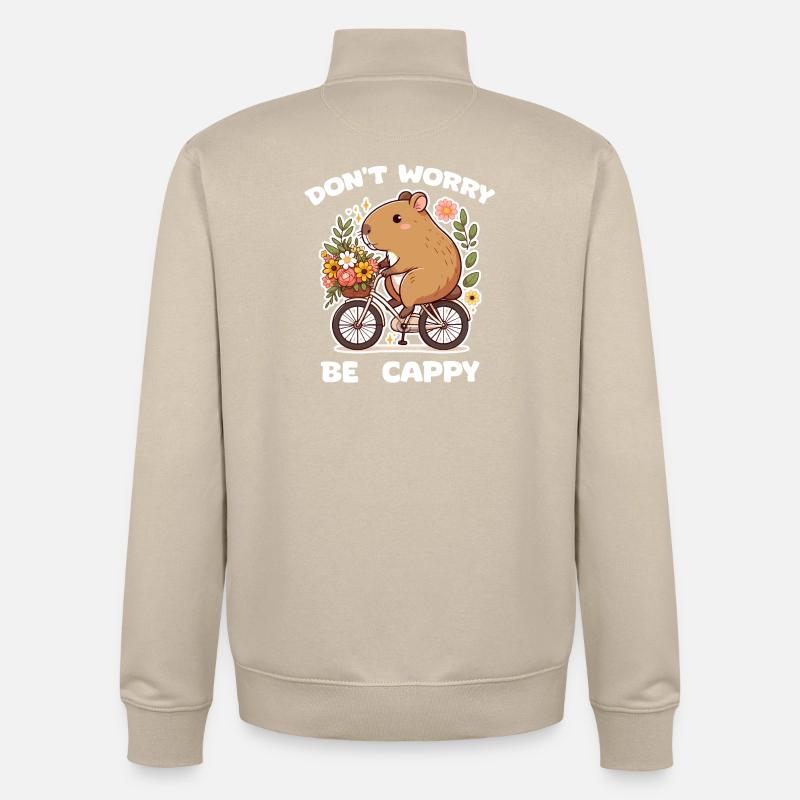 Capybara sur vélo fleuri - Sweat zippé unisexe en coton bio Stanley/Stella - beige crème