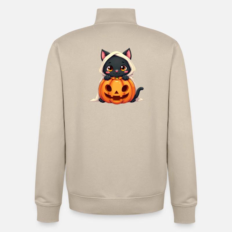 Chat d’Halloween avec citrouille d’Halloween - Sweat zippé unisexe en coton bio Stanley/Stella - beige crème