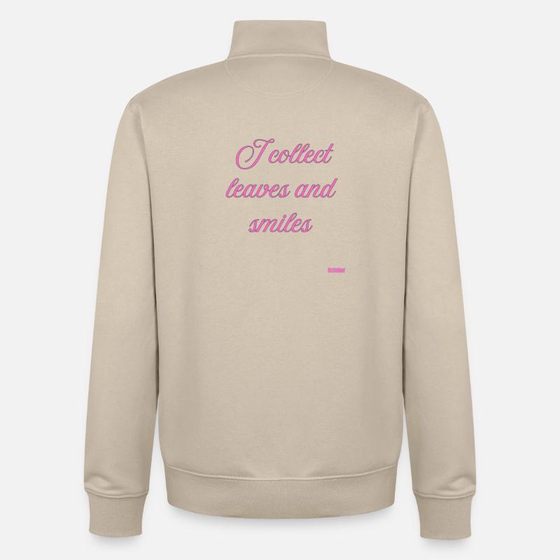 Feuilles et sourires rose script - Sweat zippé unisexe en coton bio Stanley/Stella - beige crème