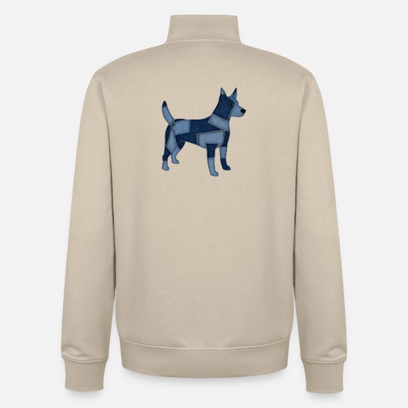 Chien en patchwork en denim - Sweat zippé unisexe en coton bio Stanley/Stella - beige crème