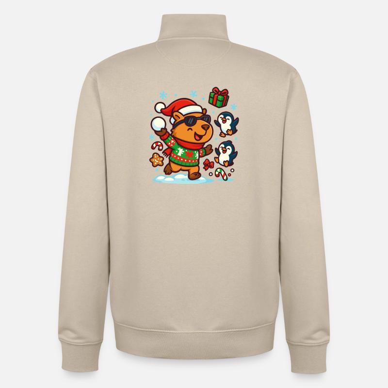 Fröhliches Capybara mit Pinguinen – Lustig - Unisex Organic Zip Sweatshirt von Stanley/Stella - Cremebeige