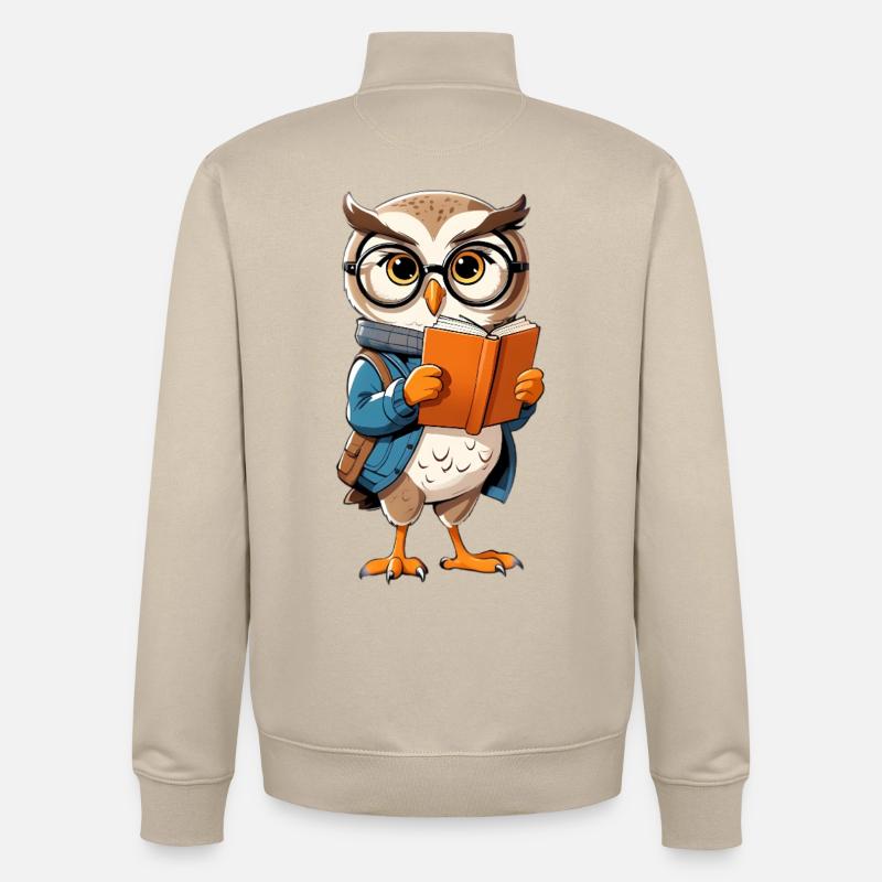 Lernende Eule mit Brille liest Buch - Unisex Organic Zip Sweatshirt von Stanley/Stella - Cremebeige