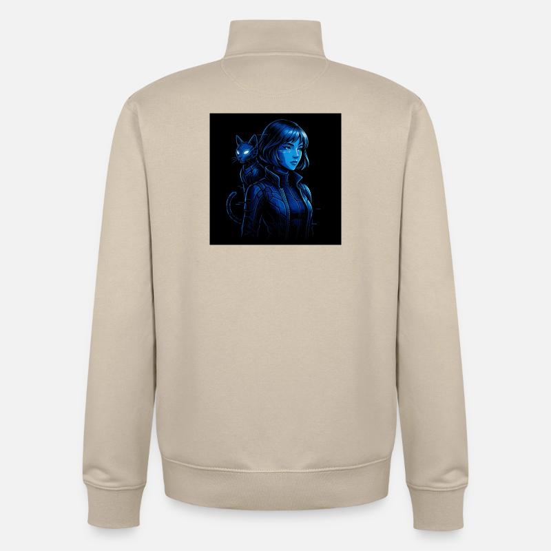 Chasseur de néons avec chat de compagnie - Sweat zippé unisexe en coton bio Stanley/Stella - beige crème