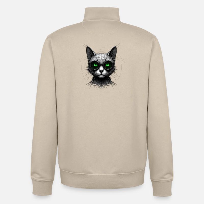 Green Eyes Computer Coder Geek Cat - Unisex Organic Zip Sweatshirt by Stanley/Stella - desert dust
