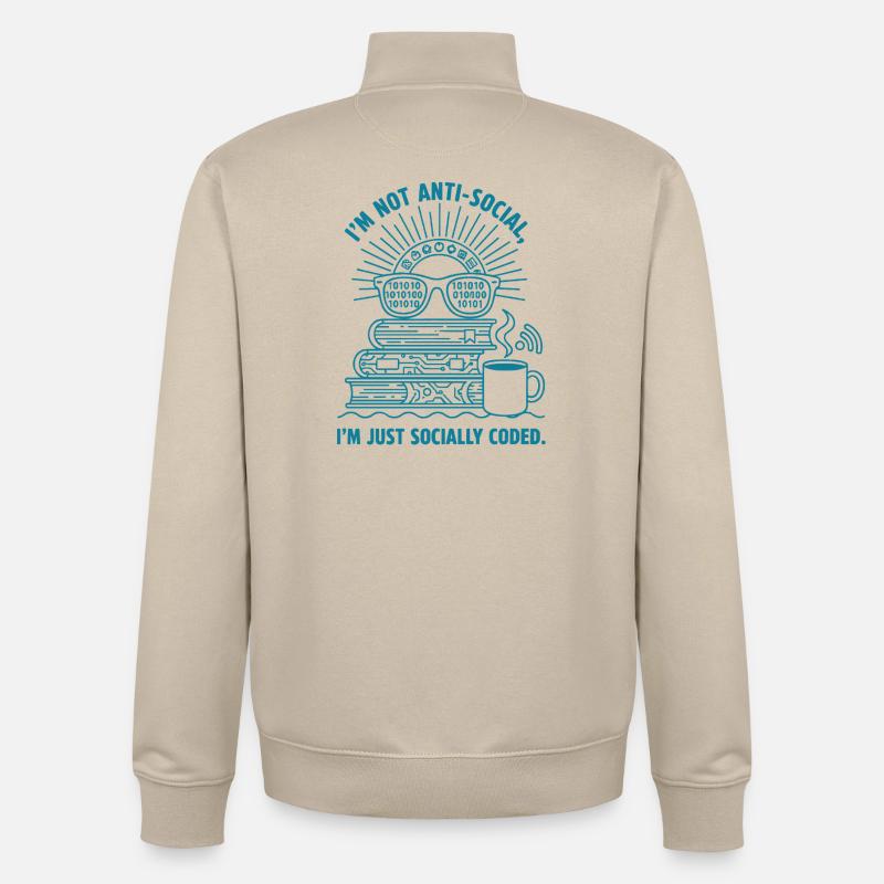 Socialement codé : livres, café et code - Sweat zippé unisexe en coton bio Stanley/Stella - beige crème