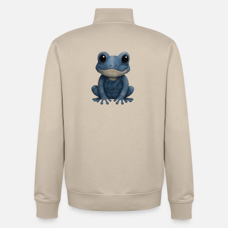 Denim Patchwork Grenouille - Sweat zippé unisexe en coton bio Stanley/Stella - beige crème