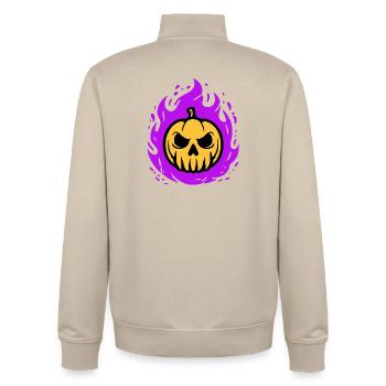 Orange pumpkin with purple flames - Unisex Organic Zip Sweatshirt by Stanley/Stella - desert dust - Back - AI Model Male 185 dark (185cm)
