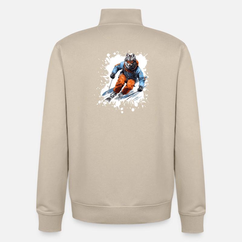 Wolf Ski Skiing - Unisex Organic Zip Sweatshirt by Stanley/Stella - desert dust