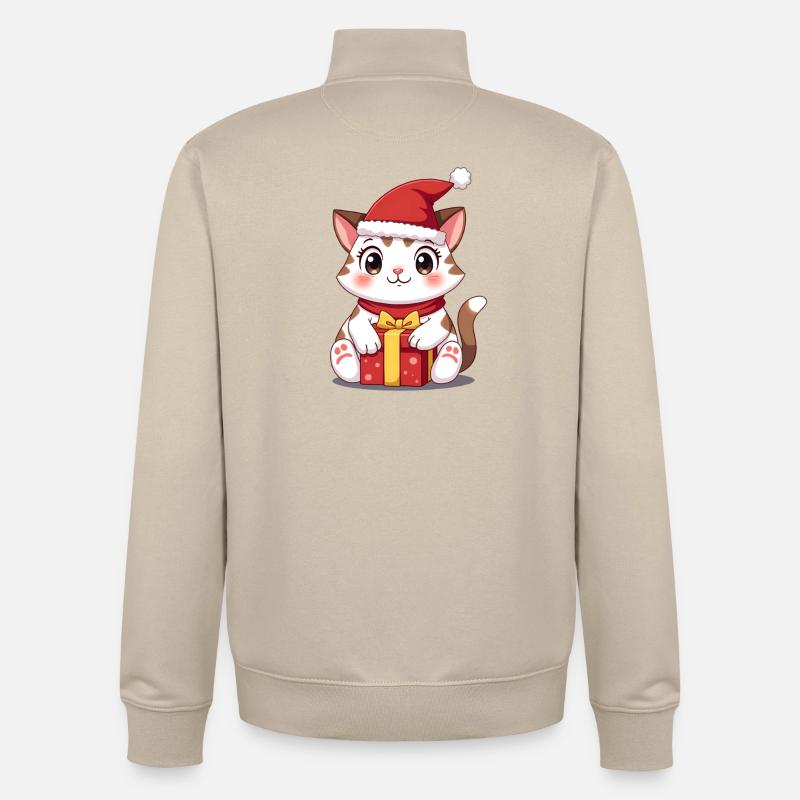 Chat mignon Noël avec cadeau - Sweat zippé unisexe en coton bio Stanley/Stella - beige crème