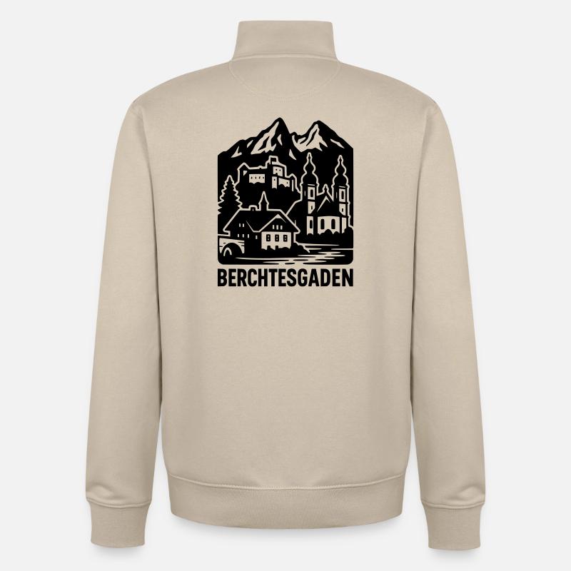 Silhouette de Berchtesgaden Point de repère - Sweat zippé unisexe en coton bio Stanley/Stella - beige crème