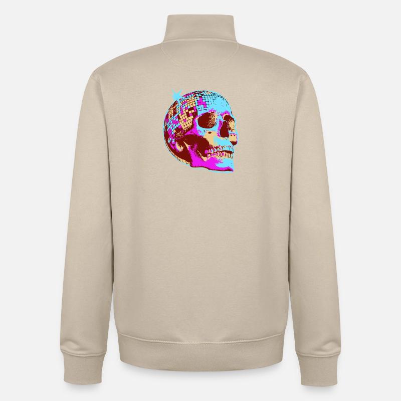 Disco Crâne Mosaïque - Sweat zippé unisexe en coton bio Stanley/Stella - beige crème