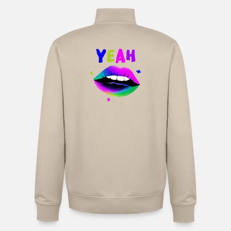 Regenbogen Lippenkunst YEAH Neon Kuss - Unisex Organic Zip Sweatshirt von Stanley/Stella - Cremebeige