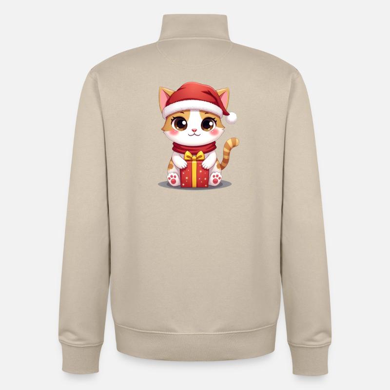 Chat mignon Noël avec cadeau - Sweat zippé unisexe en coton bio Stanley/Stella - beige crème