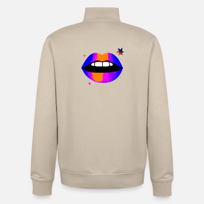 Neon Regenbogen Lippen - Unisex Organic Zip Sweatshirt von Stanley/Stella - Cremebeige