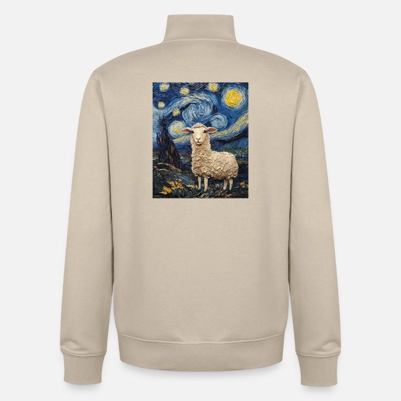 Mouton style Van Gogh Nuit étoilée - Sweat zippé unisexe en coton bio Stanley/Stella - beige crème
