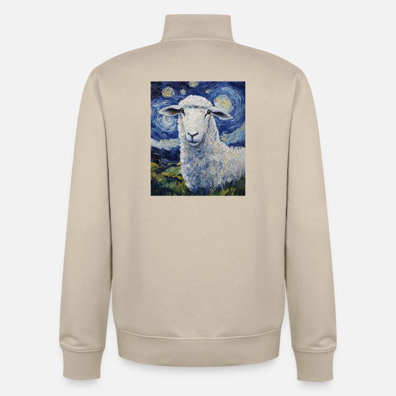 Mouton style Van Gogh Nuit étoilée - Sweat zippé unisexe en coton bio Stanley/Stella - beige crème