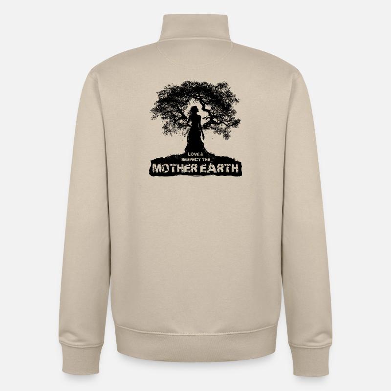 Mutter Erde - Schwarzes Design - Unisex Organic Zip Sweatshirt von Stanley/Stella - Cremebeige