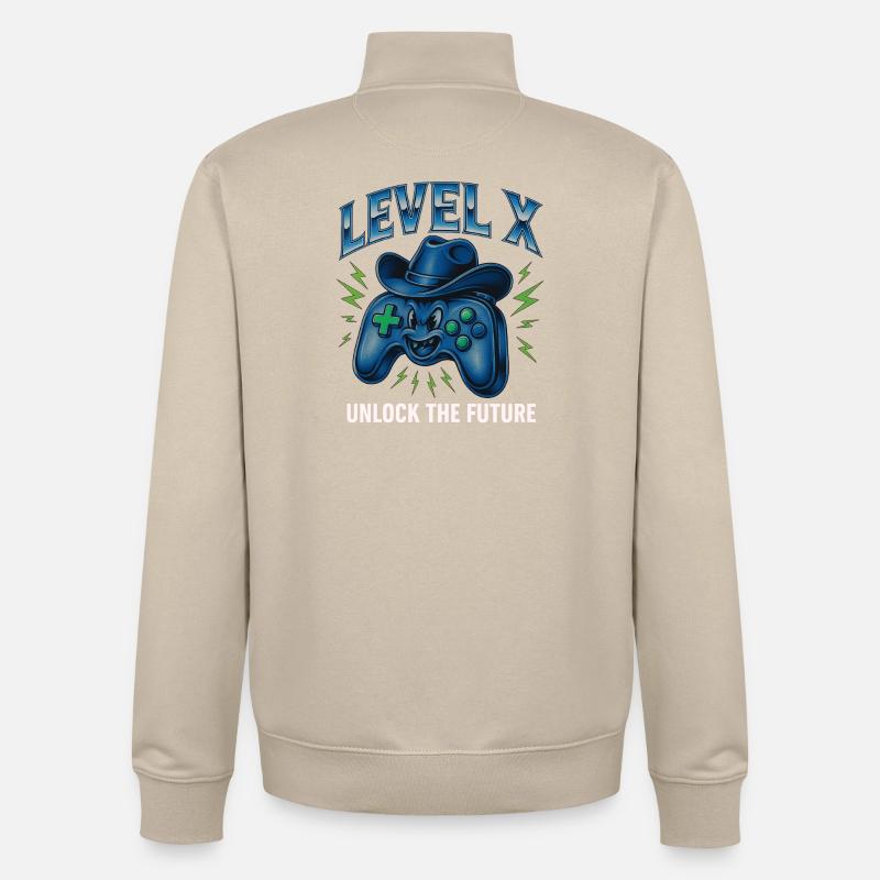 Niveau X : Débloquez l’avenir - Sweat zippé unisexe en coton bio Stanley/Stella - beige crème