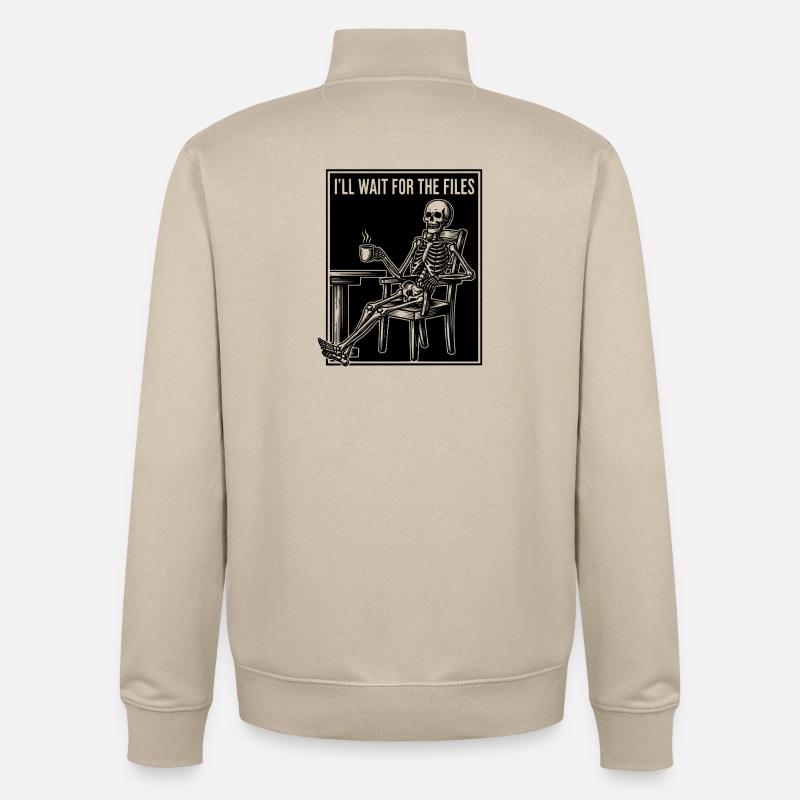 Waiting Skeleton Meme Project Manager Office - Unisex Organic Zip Sweatshirt by Stanley/Stella - desert dust