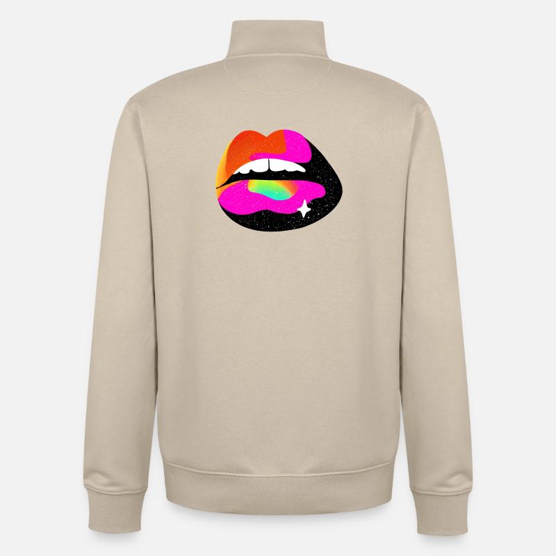 Regenbogen Lippe Pop Art - Unisex Organic Zip Sweatshirt von Stanley/Stella - Cremebeige