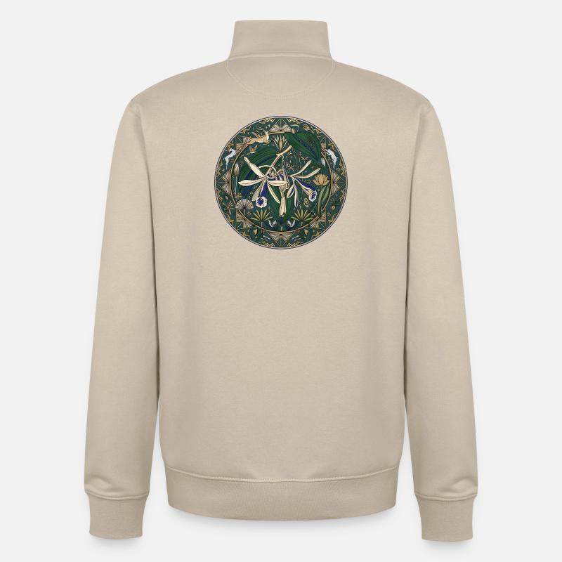 Orchidée vanille et feuillage - Sweat zippé unisexe en coton bio Stanley/Stella - beige crème