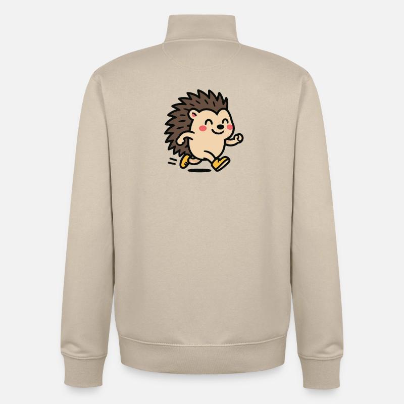 Hérisson Sprinter Mascotte mignonne - Sweat zippé unisexe en coton bio Stanley/Stella - beige crème