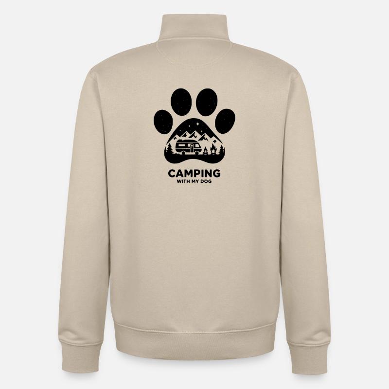 Camping avec mon chien campeur - Sweat zippé unisexe en coton bio Stanley/Stella - beige crème