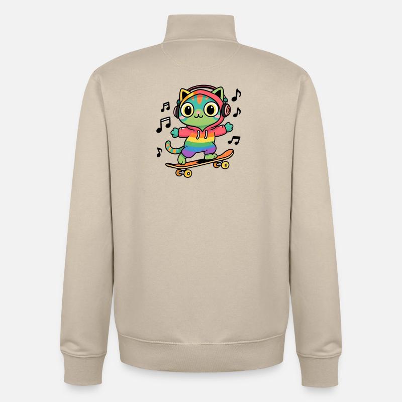 Chat arc en ciel sur skate - Sweat zippé unisexe en coton bio Stanley/Stella - beige crème