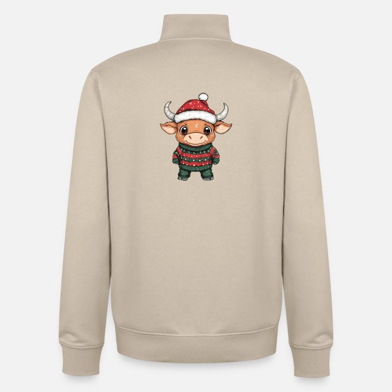Taureau Noël - Sweat zippé unisexe en coton bio Stanley/Stella - beige crème
