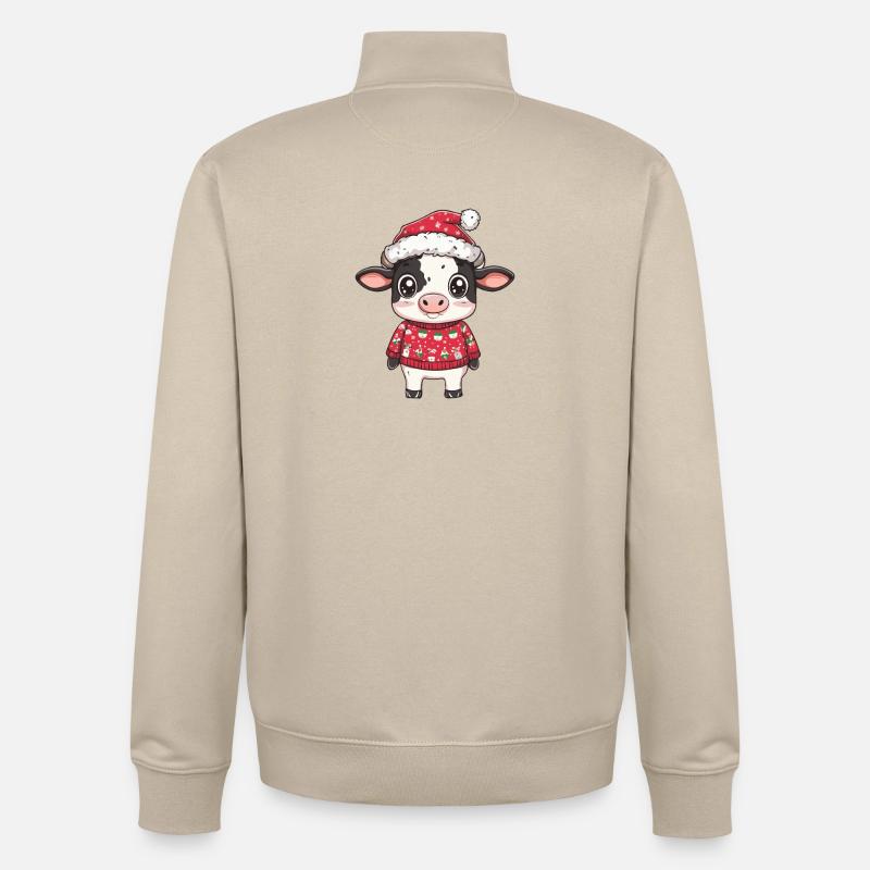 Noël de vache - Sweat zippé unisexe en coton bio Stanley/Stella - beige crème