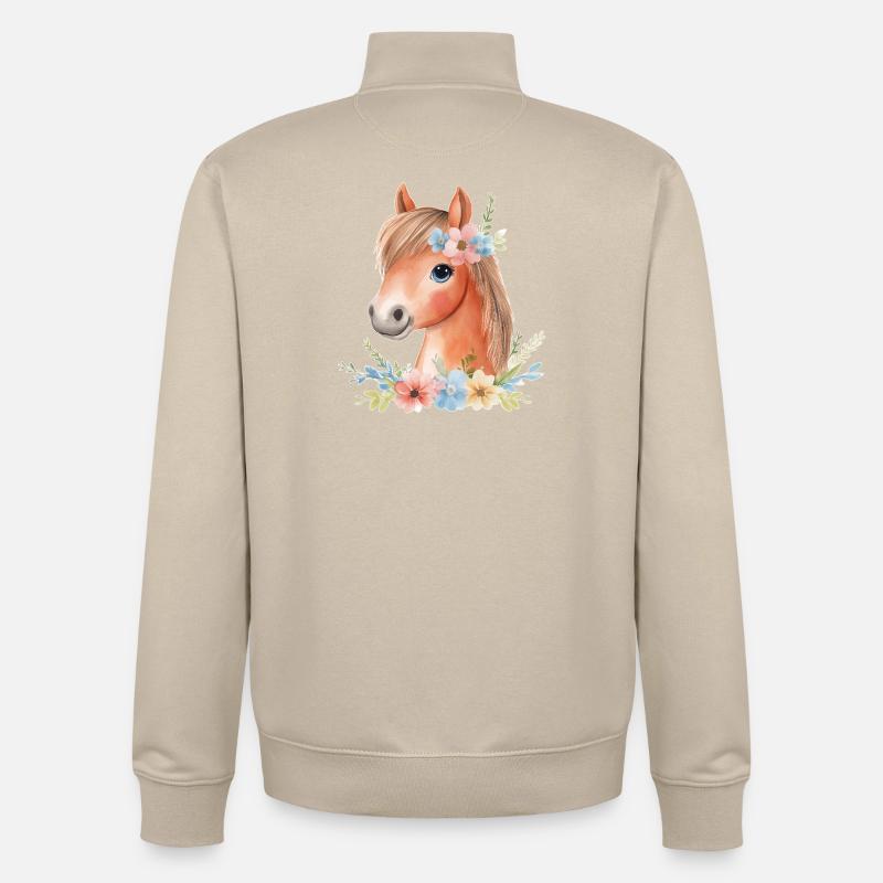 Süßes Pferd mit Blumen - Unisex Organic Zip Sweatshirt von Stanley/Stella - Cremebeige