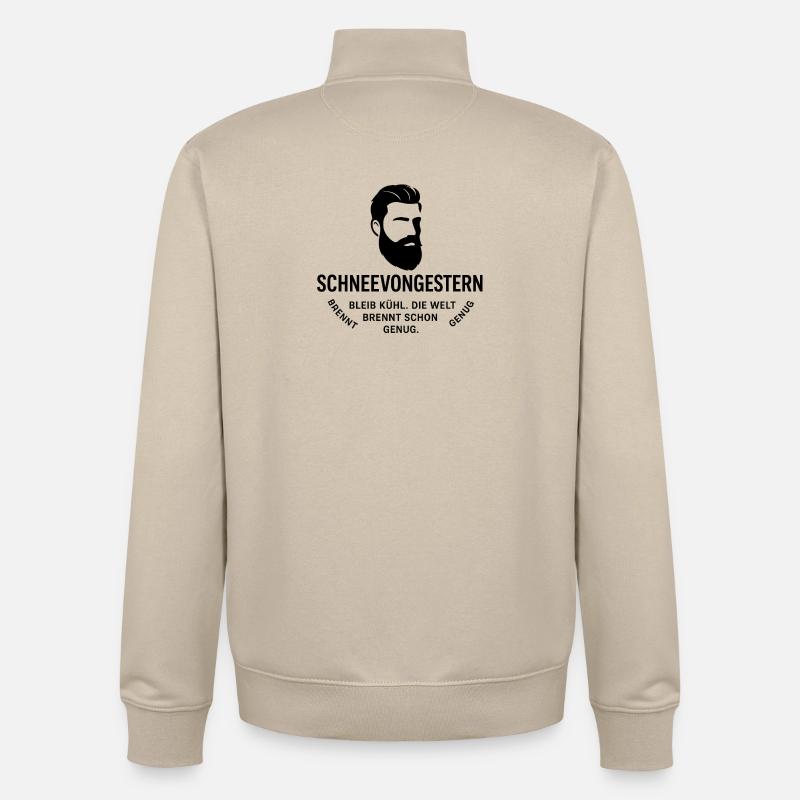 Bartkopf Portrait mit Textgrafik(SchneeVonGestern) - Unisex Organic Zip Sweatshirt von Stanley/Stella - Cremebeige