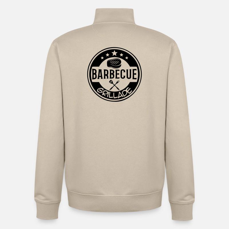Logo BBQ grillade - Sweat zippé unisexe en coton bio Stanley/Stella - beige crème