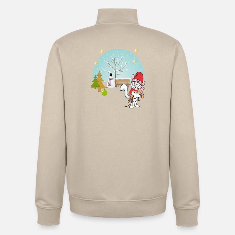  Katze mit Teddy im Winter - Unisex Organic Zip Sweatshirt von Stanley/Stella - Cremebeige