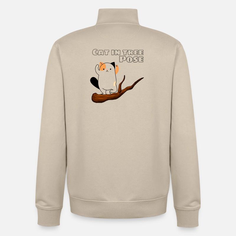 Chat dans la posture de l’arbre - Sweat zippé unisexe en coton bio Stanley/Stella - beige crème