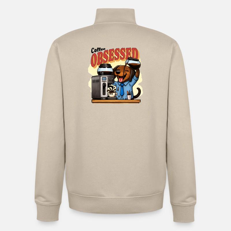Café Teckel Obsessed Humour - Sweat zippé unisexe en coton bio Stanley/Stella - beige crème