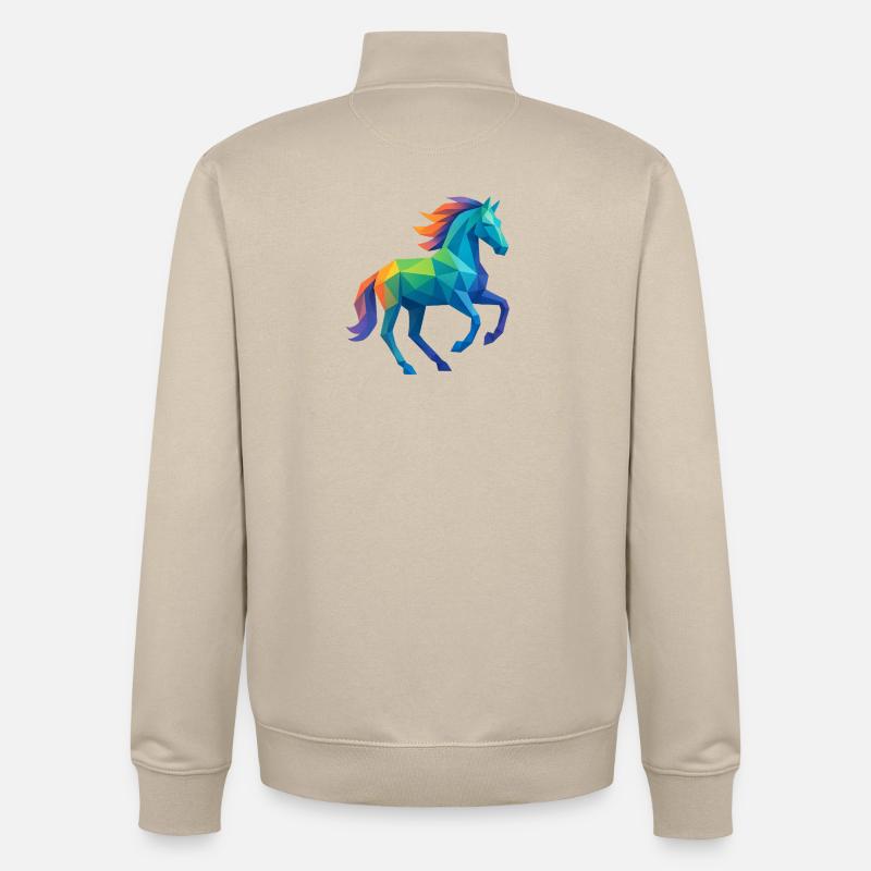Buntes Low-Poly Pferd - Reiten - Unisex Organic Zip Sweatshirt von Stanley/Stella - Cremebeige