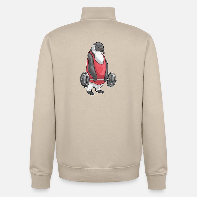 Pinguin Bodybuilder Langhantel Bodybuilding - Unisex Organic Zip Sweatshirt von Stanley/Stella - Cremebeige