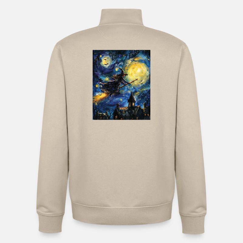 Sorcière Van Gogh Nuit étoilée - Sweat zippé unisexe en coton bio Stanley/Stella - beige crème