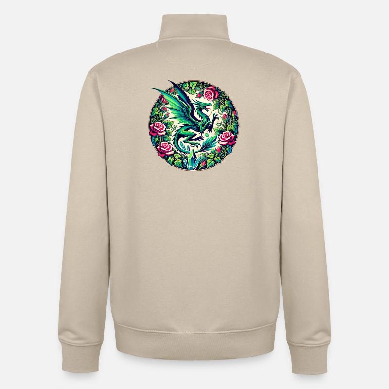 Phénix verdoyant à Rose Circle - Sweat zippé unisexe en coton bio Stanley/Stella - beige crème