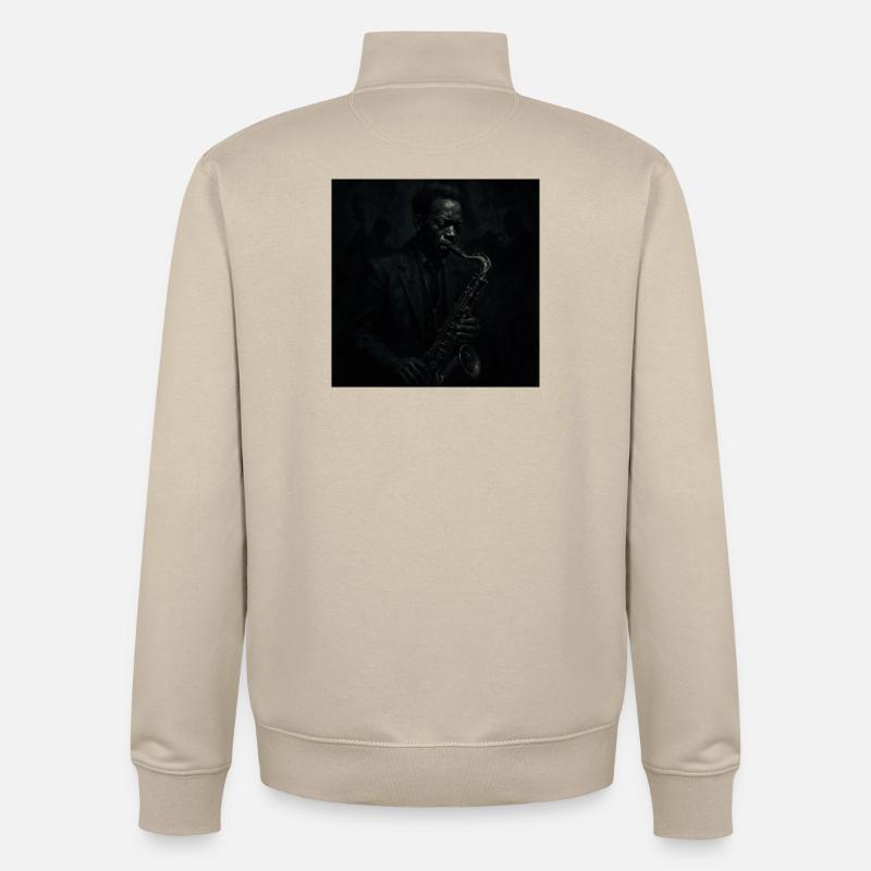 Deep Black Night Saxophon - Unisex Organic Zip Sweatshirt von Stanley/Stella - Cremebeige