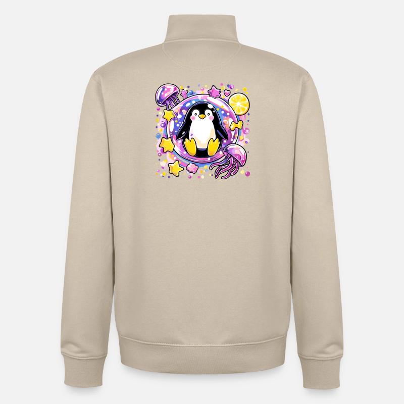 Kunterbunter Pinguin Kranz - Unisex Organic Zip Sweatshirt von Stanley/Stella - Cremebeige